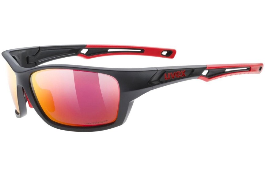 Solglasögon uvex sportstyle 232 P Black Mat / Red S3 Polarized Rektangulära Svart