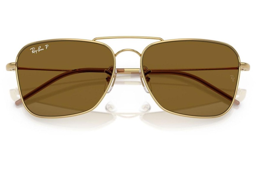 Solglasögon Ray-Ban Caravan Reverse RBR0102S 001/83 Polarized Rektangulära Guld